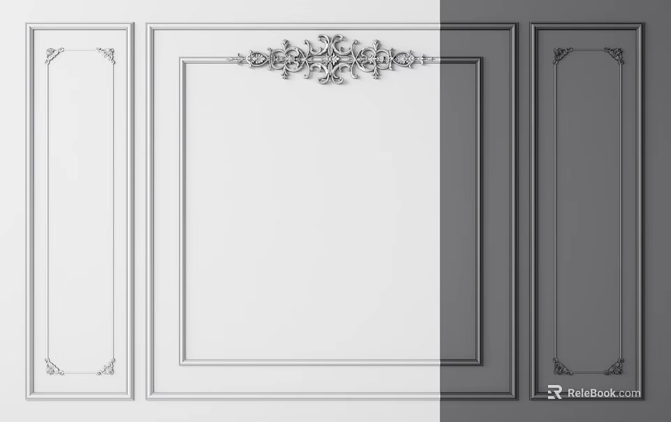 Sofa Background Wall With Intricate Floral Pattern And Decorative Frame Design 3d model