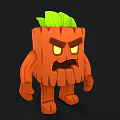 Cartoon Orange Shrub Character Featuring Green Leaves Angry Expression And Limbs