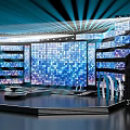 Modern Stage Design With Blue LED Screen Curved Structures And Lighting Effects 3d model