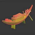 Antique Wooden Boat Model With Ornate Carved Patterns On Display Stand