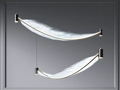 Modern Feather Shaped Chandeliers Hanging On Gray Wall With Elegant Lightweight Design 3d model