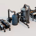 Vintage Industrial Equipment With Metal Pipes Storage Tanks And Valves