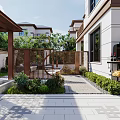 Serene Garden Landscape With Wooden Deck Outdoor Grill Area Tables Chairs And Lush Greenery