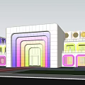 Colorful Modern School Building With Rainbow Archway Circular Windows And Multi Colored Sections 3d model