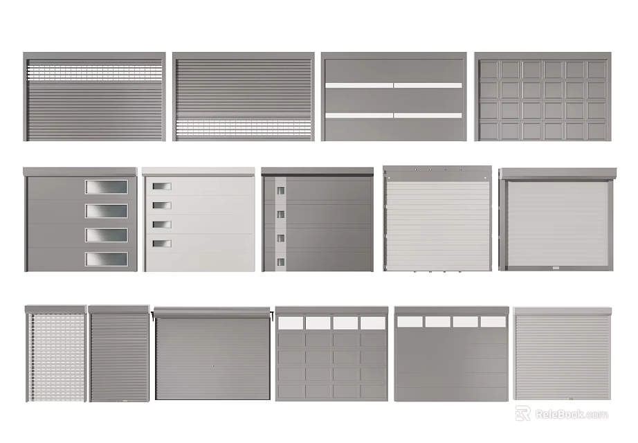 Various Metal Door Panel Designs Featuring Textured Smooth And Louvered Surfaces 3d model