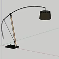 Modern Curved Arm Floor Lamp With Wooden Pole Black Base And Dark Lampshade