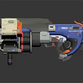 Futuristic Sci Fi Weapon 3D Model With Mechanical Structure Blue Orange Gray Accents Advanced Components 3d model