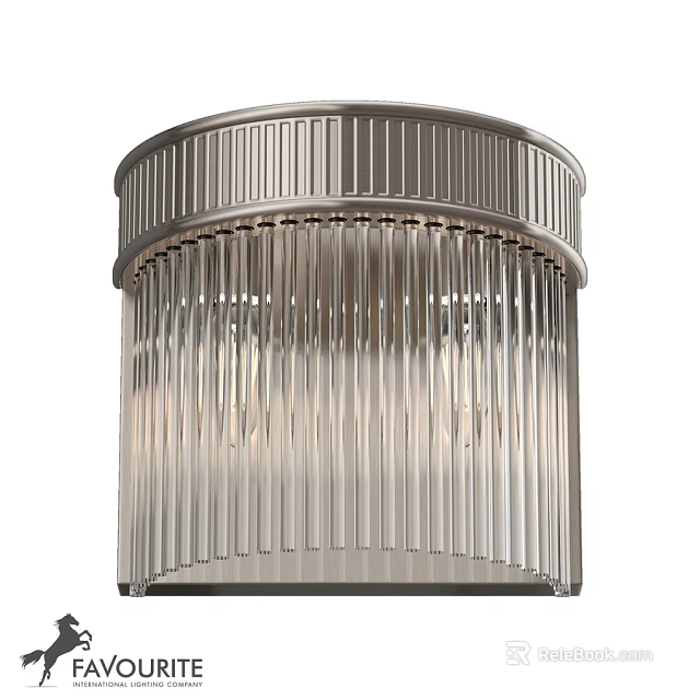 Circular Modern Wall Light With Metal Frame And Clear Glass Rods 3d model 