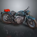Vintage Blue Motorcycle With Red Storage Box Classic Engine And Leather Seat Design