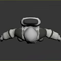 Astronaut In White Spacesuit Standing With Arms Outstretched On Grey Background