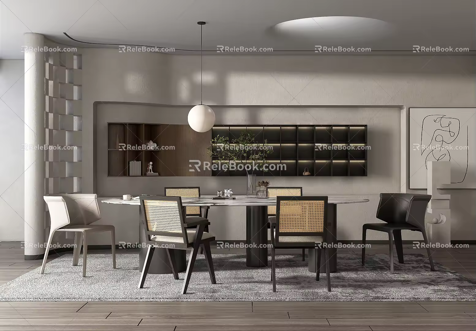 Qui Ji Restaurant Table and Chair Combination Ornaments Combination Chandelier 3d model