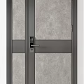 Modern Swing Doors With Wooden Panel Gray Surface And Metal Frame Design 3d model