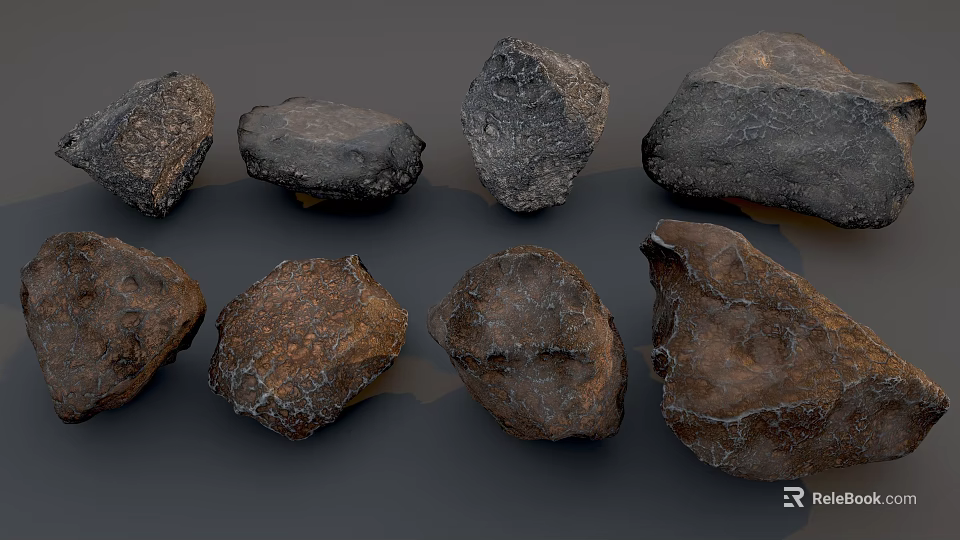 Natural Wood And Stone Decorative Pieces With Various Shapes And Rough Textures 3d model 