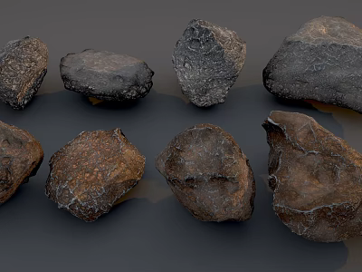Natural Wood And Stone Decorative Pieces With Various Shapes And Rough Textures 3d model