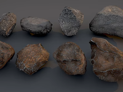 Natural Wood And Stone Decorative Pieces With Various Shapes And Rough Textures 3d model