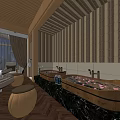 SPA Sauna Interior With Massage Beds Flower Petals Wooden Ceiling And Chandelier