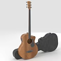 Acoustic Musical Instruments and Art Supplies Display With Wooden Guitar Black Case and Paint Brushes