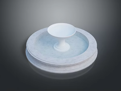 Circular Stone Fountain With White Bowl Shaped Structure And Multi Layered Base 3d model