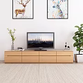 Modern Wooden TV Stand With TV Vase Books Deer Figurines And Wall Art