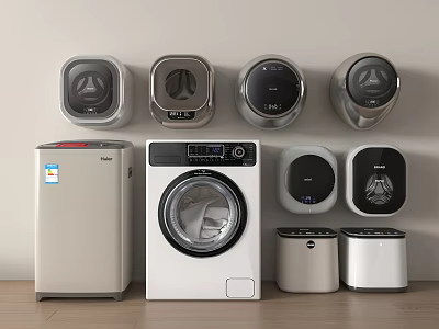Various Modern Washing Machines With Different Designs And Colors For Home Use 3d model