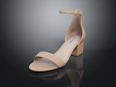Simple Design Beige Sandals With Ankle Strap And Block Heel For Everyday Wear 3d model