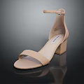 Simple Design Beige Sandals With Ankle Strap And Block Heel For Everyday Wear