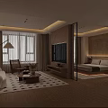 Modern Hotel Guest Room Interior With Living Area Bedroom TV Large Windows And Checkered Rug