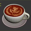Red Latte With Leaf Shaped Foam Design In White Cup On White Saucer Dark Background