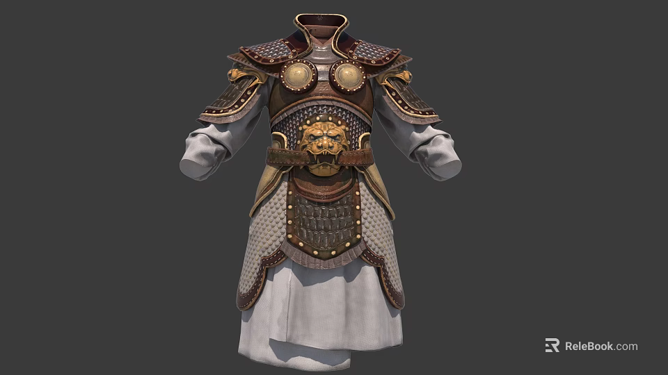 Ancient Decorative Armor Clothing With Metal Plates Scaled Mesh And White Robe Traditional Warrior Design 3d model