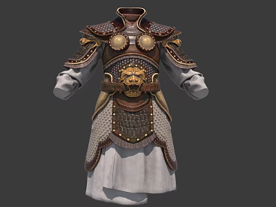 Ancient Decorative Armor Clothing With Metal Plates Scaled Mesh And White Robe Traditional Warrior Design 3d model