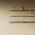 Contemporary Wall Mounted Wine Rack With Metal Frame Wooden Shelves Decorative Bottles And Hanging Glasses