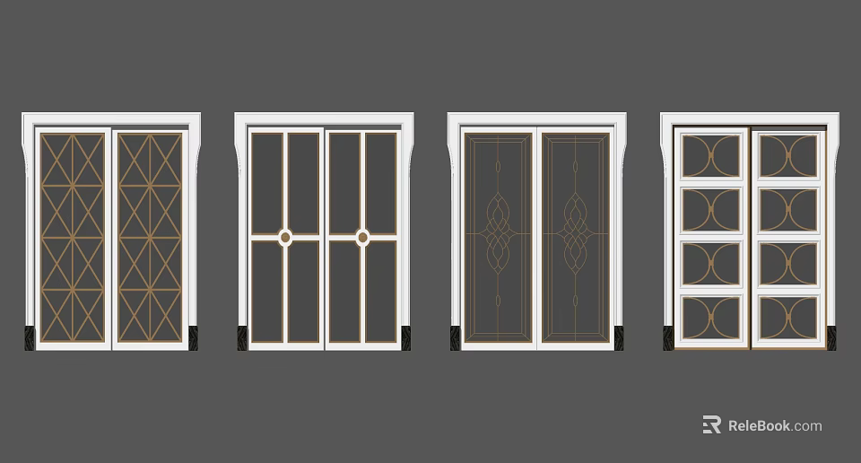 Different Design Sliding Doors With Geometric Glass Patterns For Home Interior 3d model
