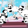 Cute Panda Inflatable Arch Decoration With Pink Flowers Palm Trees And Blue Sky