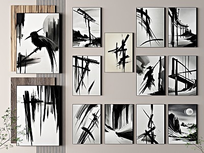 Italian Hanging Painting Abstract Ink Hanging Painting Italian Black and White Hanging Painting Hallway Decorative Painting 3d model