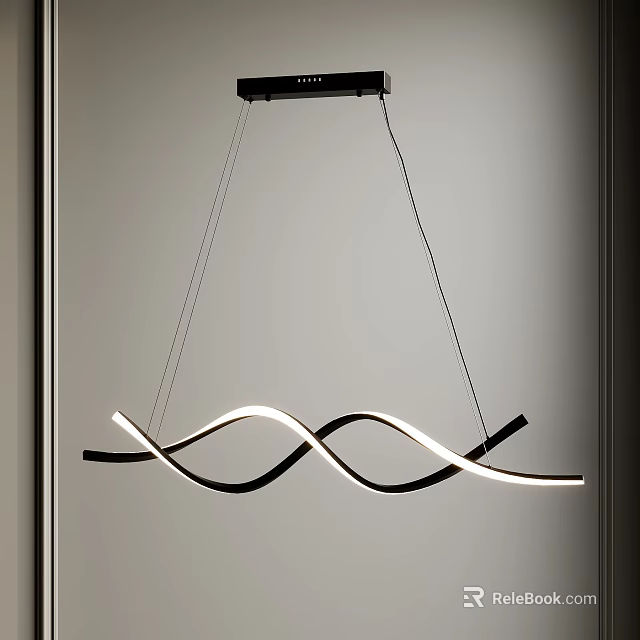 Modern Curved Chandelier With Black And White LED Light For Interior Space 3d model 