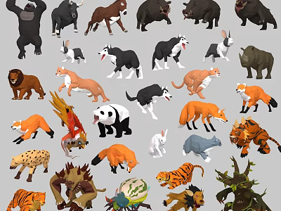 Diverse Reptile And Animal Characters In Colorful Illustrated Design Collection 3d model