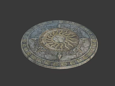 Antique Circular Floor Tile With Intricate Sun Pattern And Carved Details 3d model