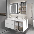 Sleek White Bathroom Vanity With Backlit Mirror Glass Door Cabinets And Bathtub