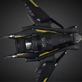 Sci-Fi Spaceship 3D Model Featuring Metallic Gray Body Yellow Accent Lines And Complex Structure