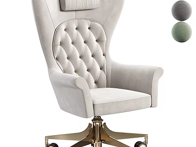 High Back Tufted Beige Upholstered Office Chair With Gold Swivel Base Wheels 3d model