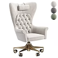 High Back Tufted Beige Upholstered Office Chair With Gold Swivel Base Wheels
