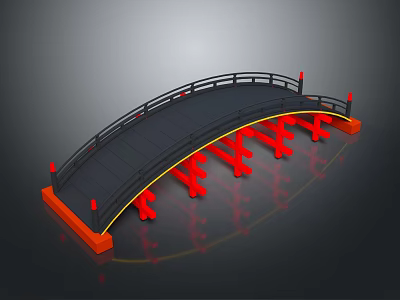Black Arch Bridge Model Equipment with Red Supports and Yellow Accents 3d model