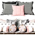 Cute Decorative Pillows With Houndstooth Pink Square Rabbit Ear And Animal Patterns 3d model