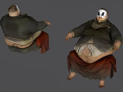 Game Film Character With Obese Figure White Mask Black Patterns Dark Coat Red Robe Sitting 3d model