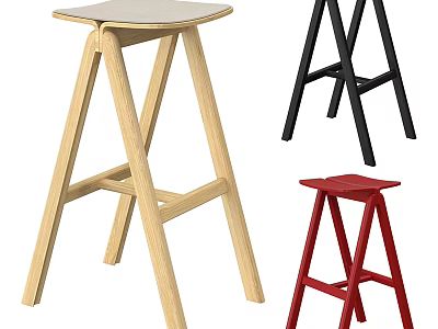 Modern Minimalist High Stools With Light Wooden Black Red Colors And Crossed Legs Design 3d model
