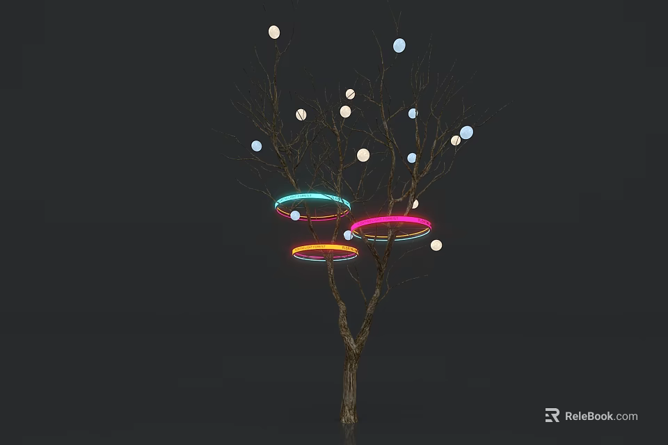 Decorative Arbor With Glowing Balls And Colorful Rings On Dark Background 3d model 
