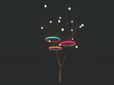 Decorative Arbor With Glowing Balls And Colorful Rings On Dark Background 3d model