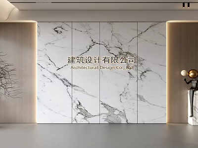 Sleek Modern Marble Feature Wall With Panel Design And Soft Ambient Lighting 3d model