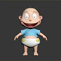 Cartoon Man Character With Short Hair Blue Shirt And White Diaper Smiling