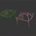 Worn Folding Table And Chair With Torn Fabric And Rusty Metal Frames 3d model